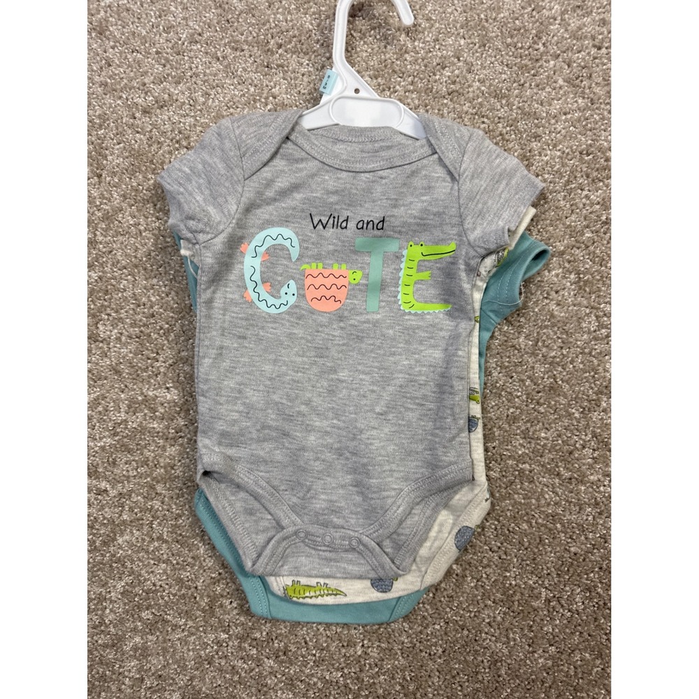 Garanimals Infant Boys 3 Pack Bodysuits Wild and Cute Alligator Gray Blue 0-3M